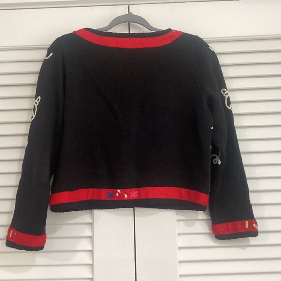 Vintage 90s Michael Simon Petite Size P Christmas Cardigan Sweater With Embroide - Picture 10 of 14